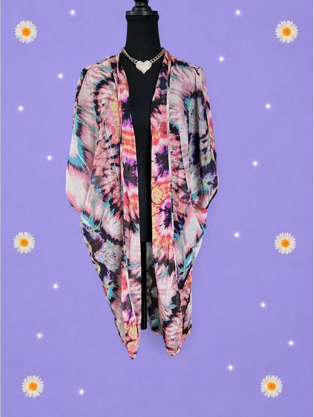 Live 4 Truth Boho Kimono Duster Floral Festival Beach Cover Up Size 1X 💗